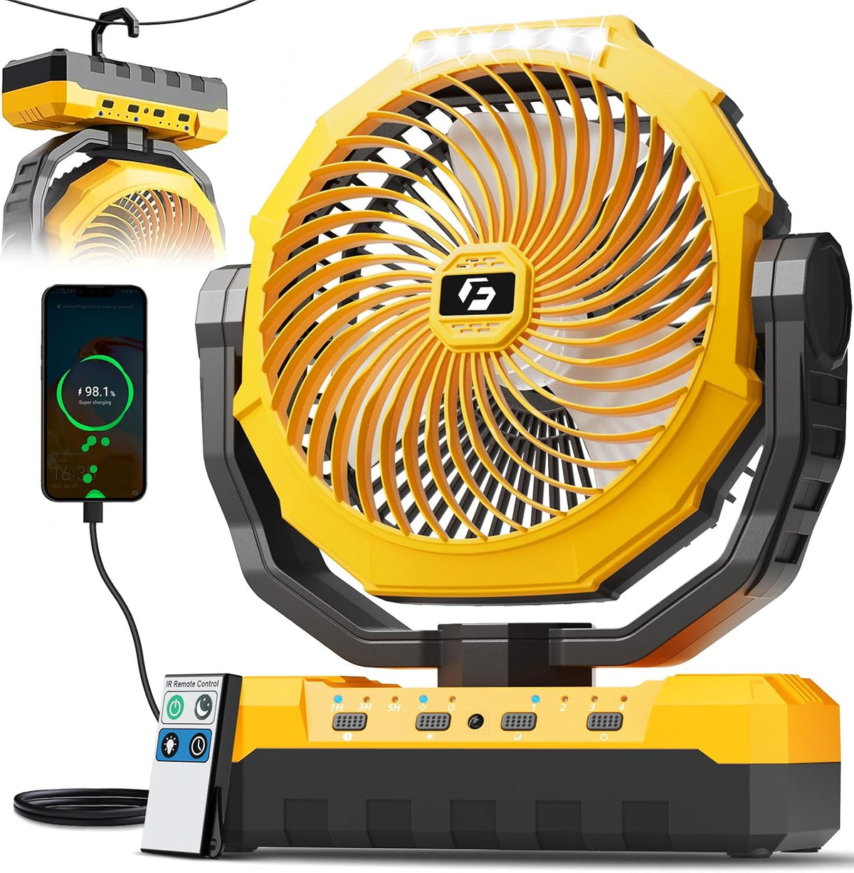 FRIZCOL 3-in-1 Camping Fan - Portable Fans Rechargeable - 24000mAh Battery Powered Fan with Light for Indoor, Outdoor, Tent, Travel, Fishing, Jobsite, Gifts for Men Dad Him - Black