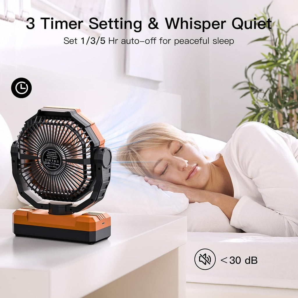 FRIZCOL 3-in-1 Camping Fan - Portable Fans Rechargeable - 24000mAh Battery Powered Fan with Light for Indoor, Outdoor, Tent, Travel, Fishing, Jobsite, Gifts for Men Dad Him - Black