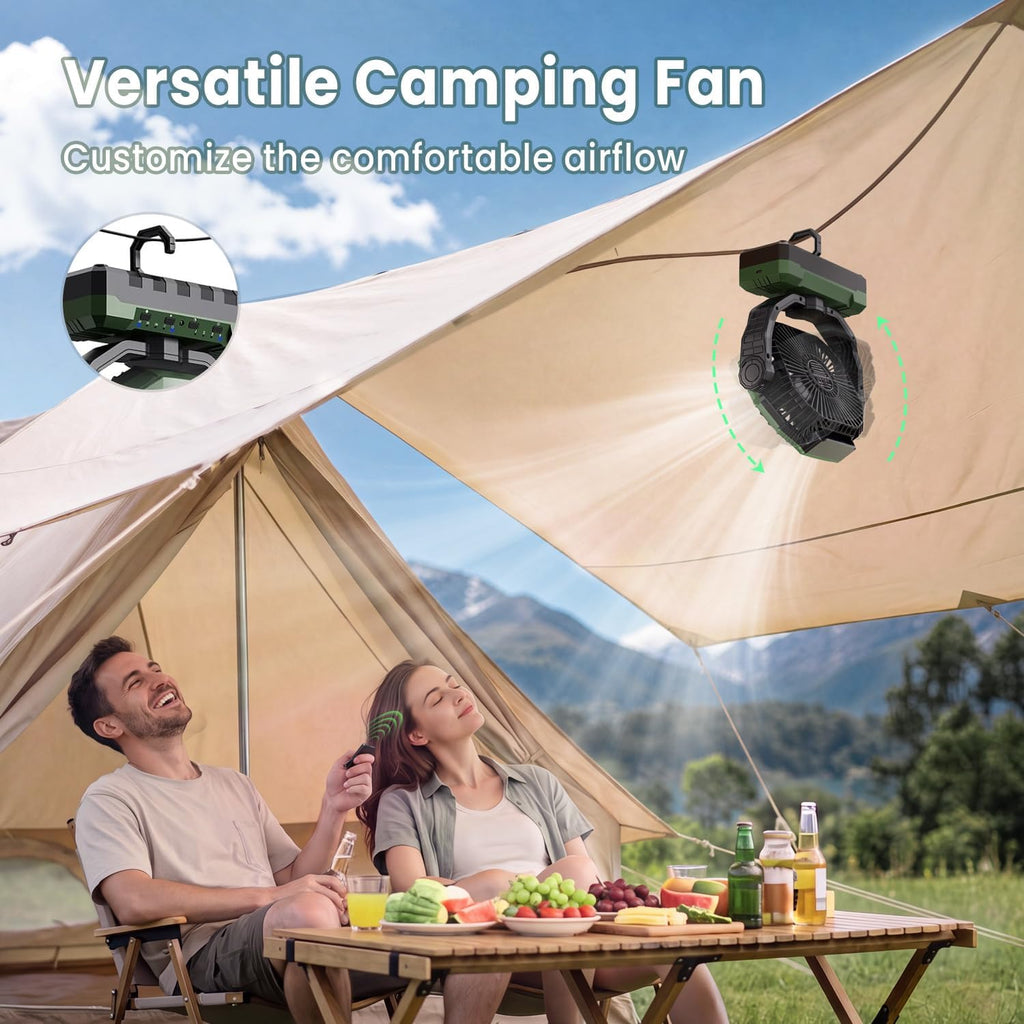 FRIZCOL 3-in-1 Camping Fan - Portable Fans Rechargeable - 24000mAh Battery Powered Fan with Light for Indoor, Outdoor, Tent, Travel, Fishing, Jobsite, Gifts for Men Dad Him - Black