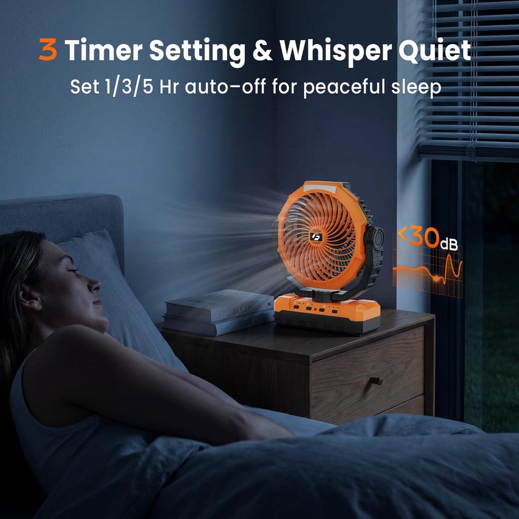 FRIZCOL 3-in-1 Camping Fan - Portable Fans Rechargeable - 24000mAh Battery Powered Fan with Light for Indoor, Outdoor, Tent, Travel, Fishing, Jobsite, Gifts for Men Dad Him - Black