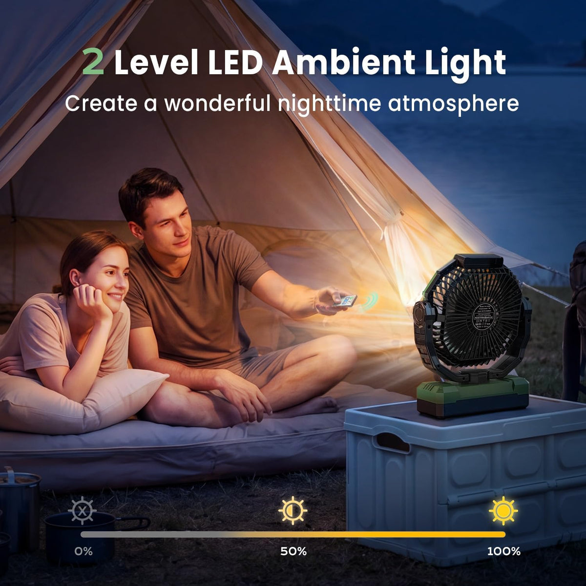 FRIZCOL 3-in-1 Camping Fan - Portable Fans Rechargeable - 24000mAh Battery Powered Fan with Light for Indoor, Outdoor, Tent, Travel, Fishing, Jobsite, Gifts for Men Dad Him - Black