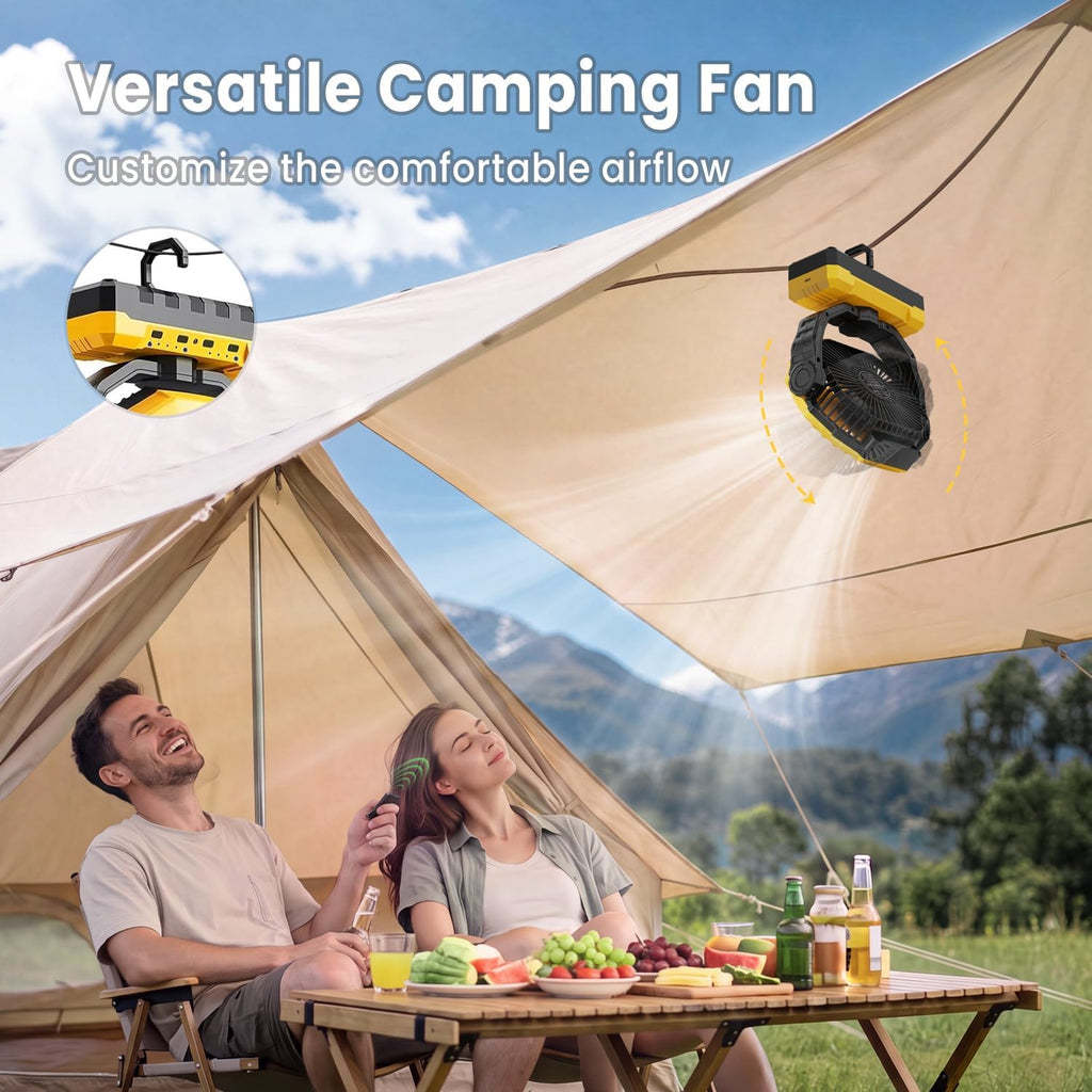 FRIZCOL 3-in-1 Camping Fan - Portable Fans Rechargeable - 24000mAh Battery Powered Fan with Light for Indoor, Outdoor, Tent, Travel, Fishing, Jobsite, Gifts for Men Dad Him - Black