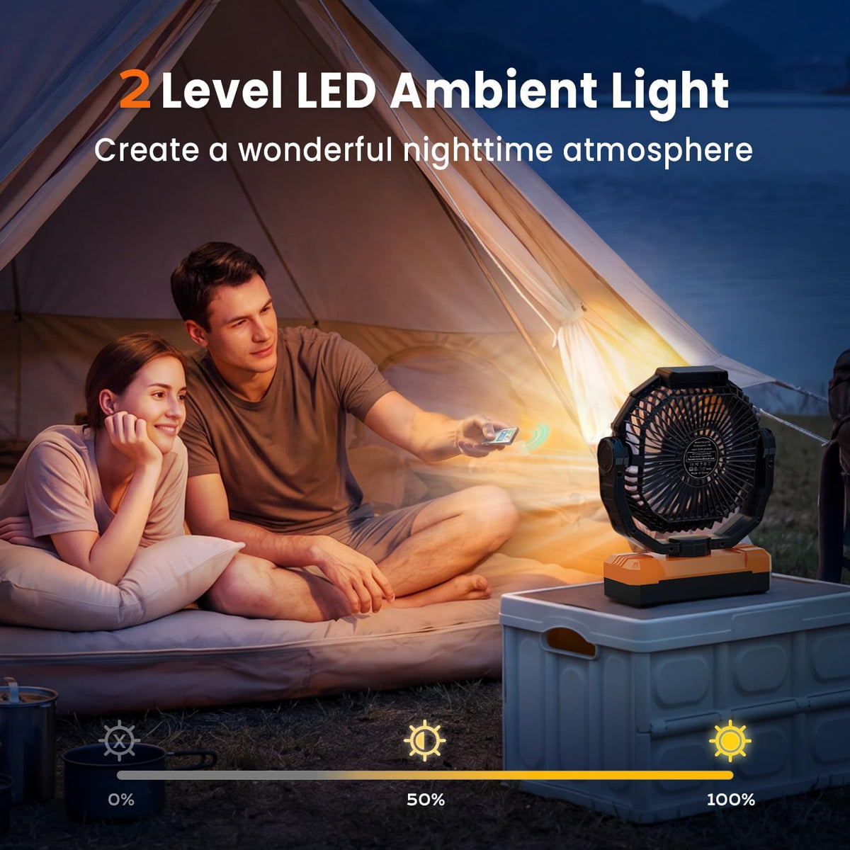 FRIZCOL 3-in-1 Camping Fan - Portable Fans Rechargeable - 24000mAh Battery Powered Fan with Light for Indoor, Outdoor, Tent, Travel, Fishing, Jobsite, Gifts for Men Dad Him - Black
