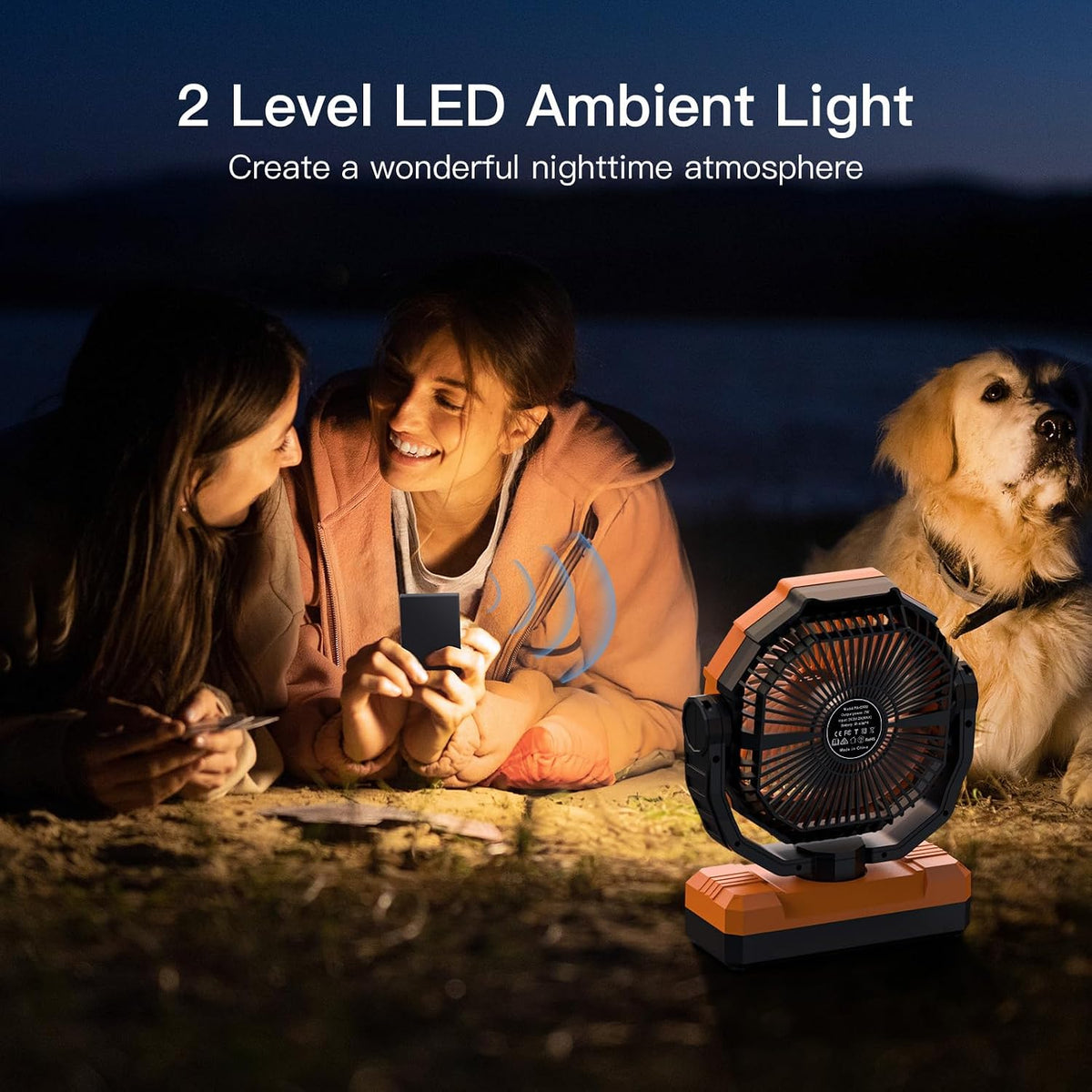 FRIZCOL 3-in-1 Camping Fan - Portable Fans Rechargeable - 24000mAh Battery Powered Fan with Light for Indoor, Outdoor, Tent, Travel, Fishing, Jobsite, Gifts for Men Dad Him - Black