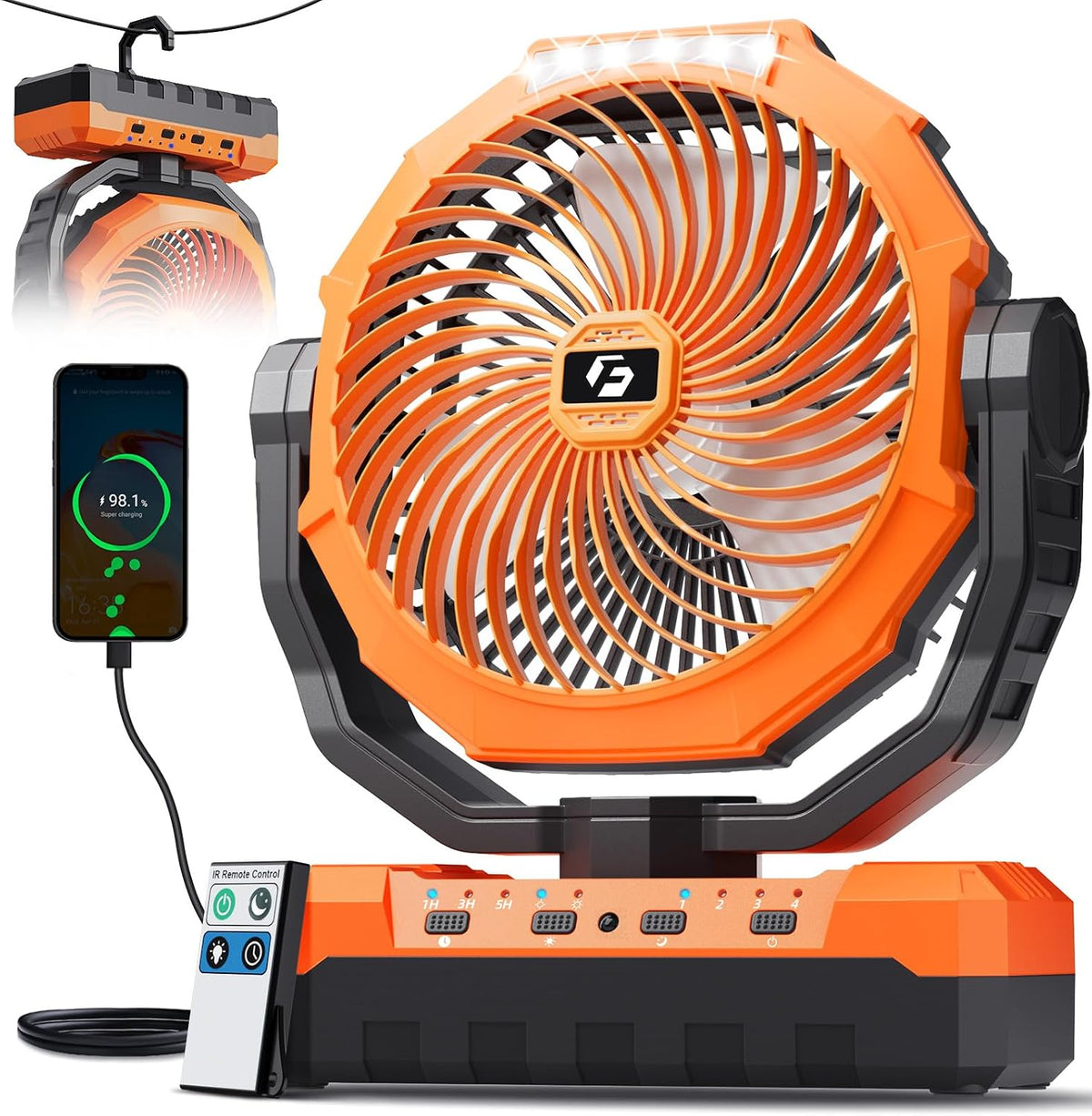 FRIZCOL 3-in-1 Camping Fan - Portable Fans Rechargeable - 24000mAh Battery Powered Fan with Light for Indoor, Outdoor, Tent, Travel, Fishing, Jobsite, Gifts for Men Dad Him - Black