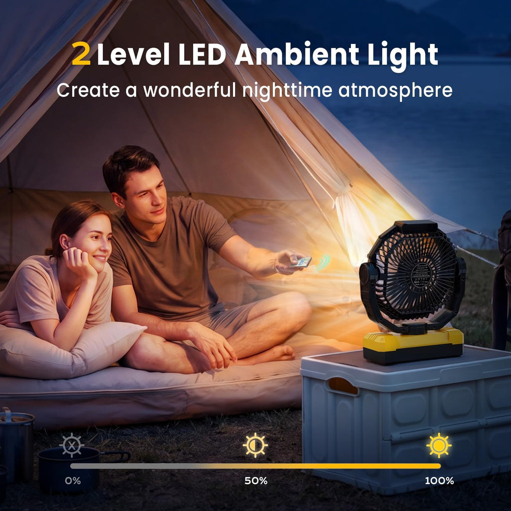 FRIZCOL 3-in-1 Camping Fan - Portable Fans Rechargeable - 24000mAh Battery Powered Fan with Light for Indoor, Outdoor, Tent, Travel, Fishing, Jobsite, Gifts for Men Dad Him - Black