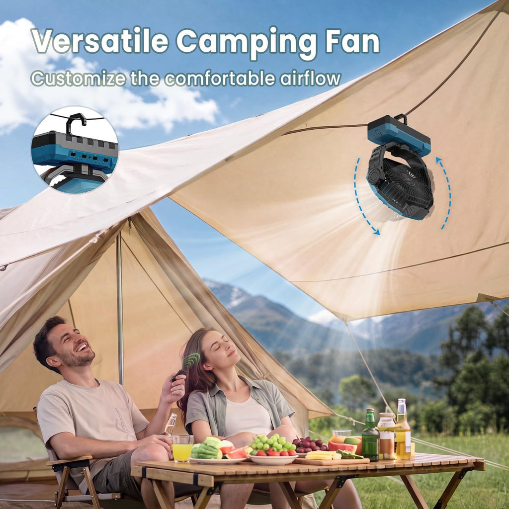 FRIZCOL 3-in-1 Camping Fan - Portable Fans Rechargeable - 24000mAh Battery Powered Fan with Light for Indoor, Outdoor, Tent, Travel, Fishing, Jobsite, Gifts for Men Dad Him - Black