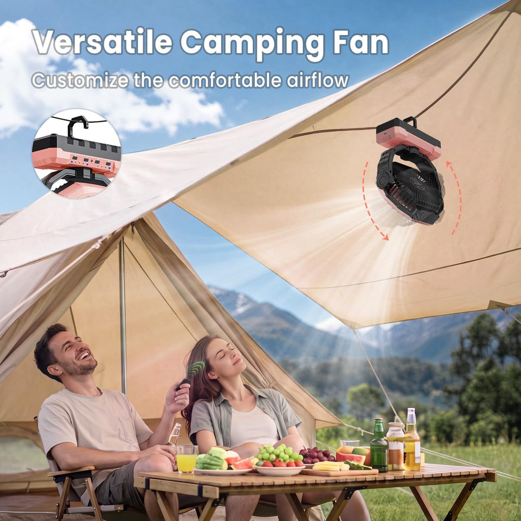 FRIZCOL 3-in-1 Camping Fan - Portable Fans Rechargeable - 24000mAh Battery Powered Fan with Light for Indoor, Outdoor, Tent, Travel, Fishing, Jobsite, Gifts for Men Dad Him - Black