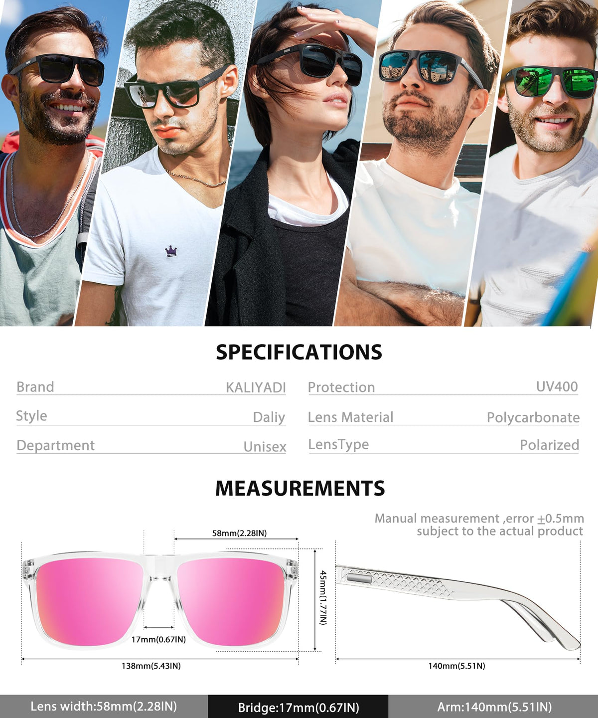 KALIYADI Polarized Sunglasses for Men, Lightweight Sun Glasses with UV Protection for Driving Fishing Golf