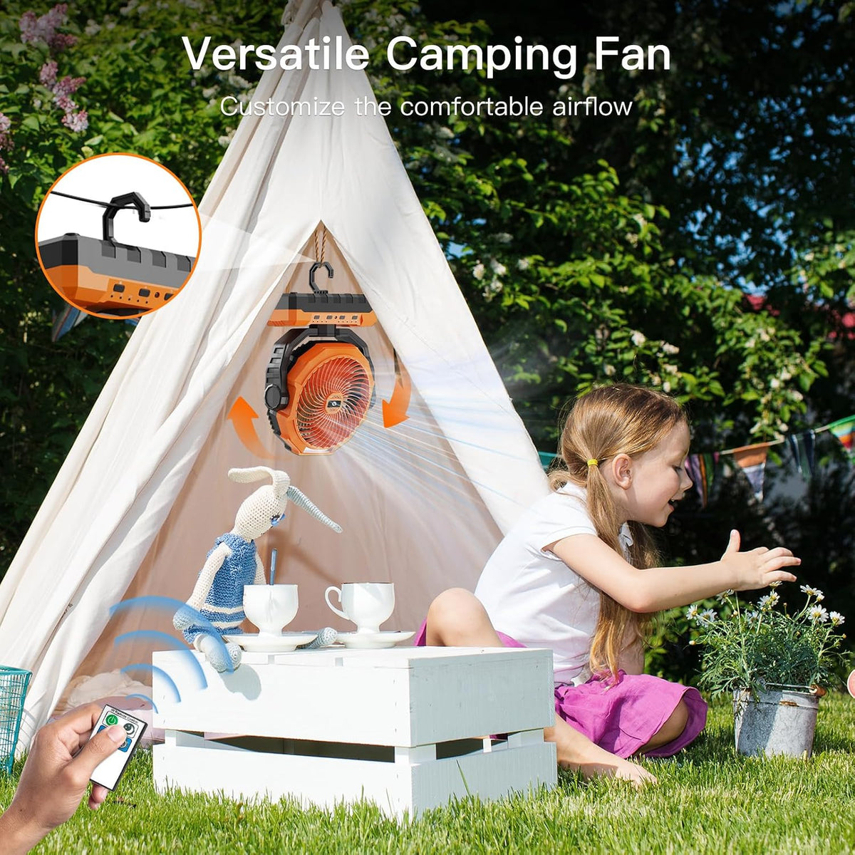 FRIZCOL 3-in-1 Camping Fan - Portable Fans Rechargeable - 24000mAh Battery Powered Fan with Light for Indoor, Outdoor, Tent, Travel, Fishing, Jobsite, Gifts for Men Dad Him - Black